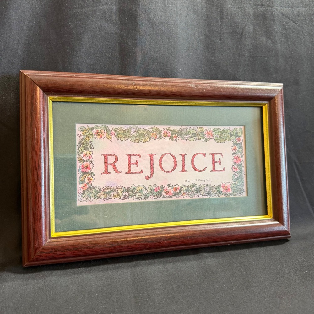 Vintage Homco REJOICE Framed Print Charles F Humphrey Floral Religious Decor 90s